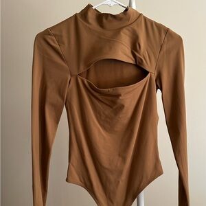 Babaton Tan Long Sleeve Bodysuit